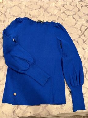Ralph Lauren Royal Blue Puff-Shoulder Ribbed Sweater